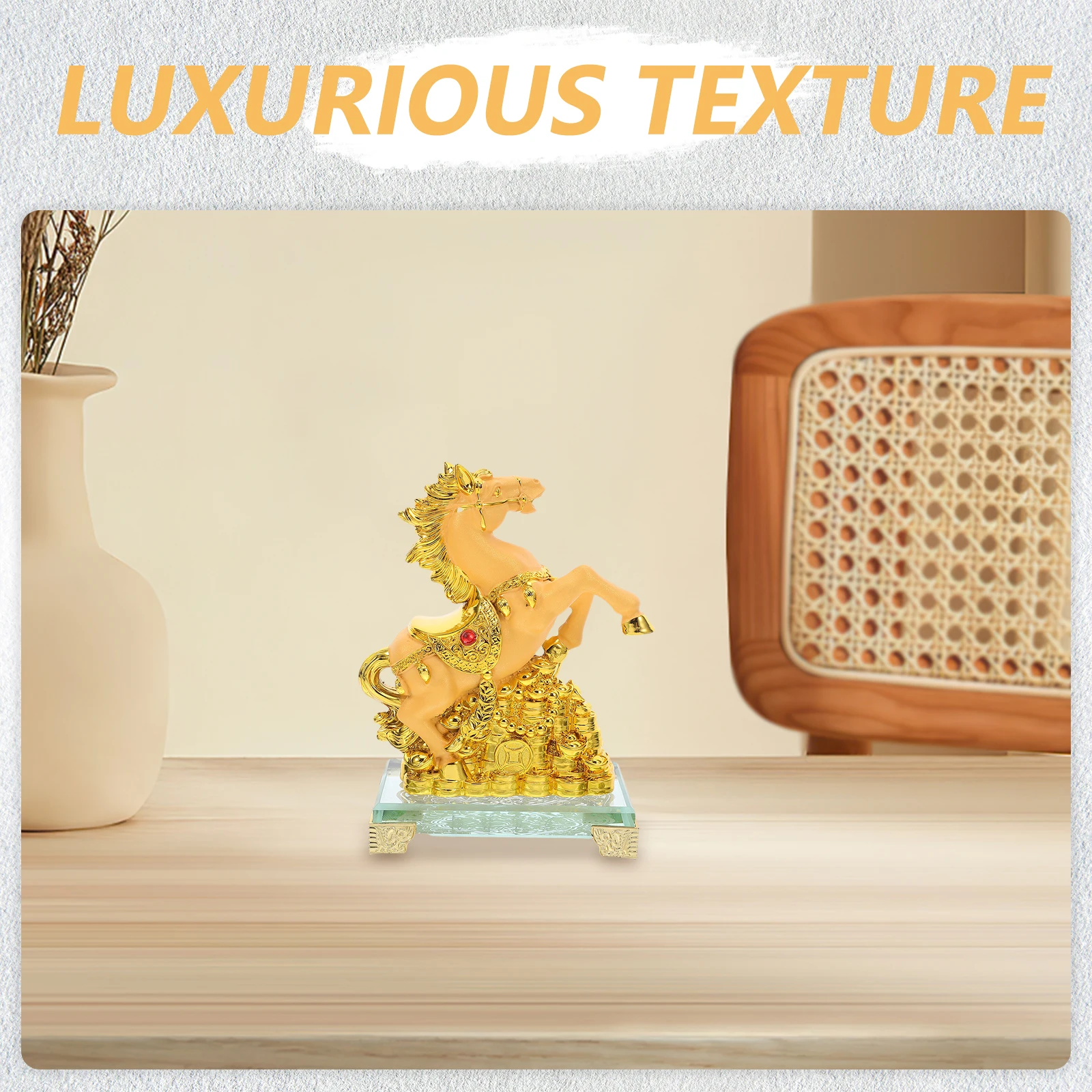 

Golden Resin Horse Statue 2026 Standing Zodiac Horse Desktop Ornament Wealth Feng Shui Prosperity Decoration Resin Statue Decor