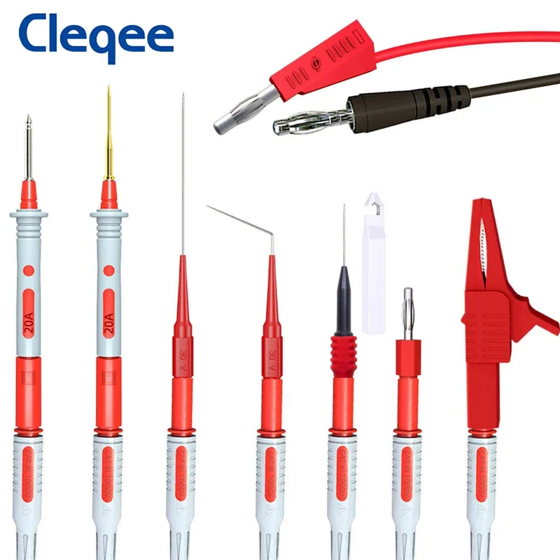 Cleqee P1957 Multimeter Wire Piercing  Probes Test Leads Kit with Puncture Needle 4mm Banana Plug Alligator Clip 64PCS
