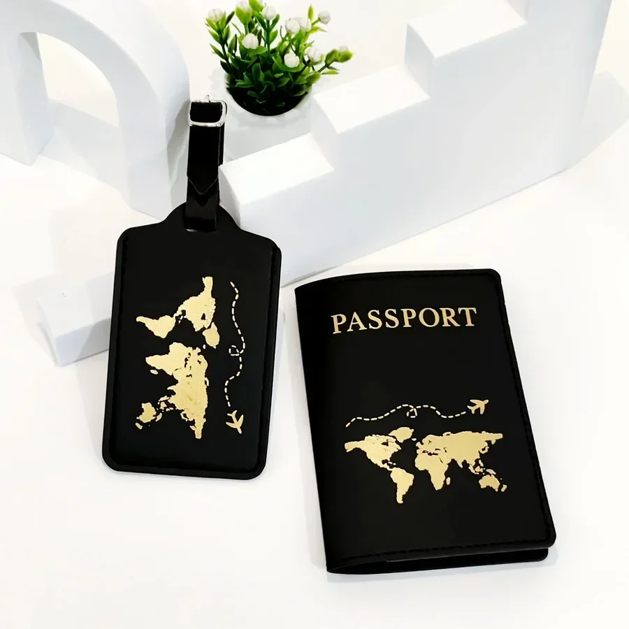 2PCS/Set Passport Cover Luggage Suitcase Tag With Name ID Card Anti-lost PU Leather Wallet Travel Accessories For Flight Couples