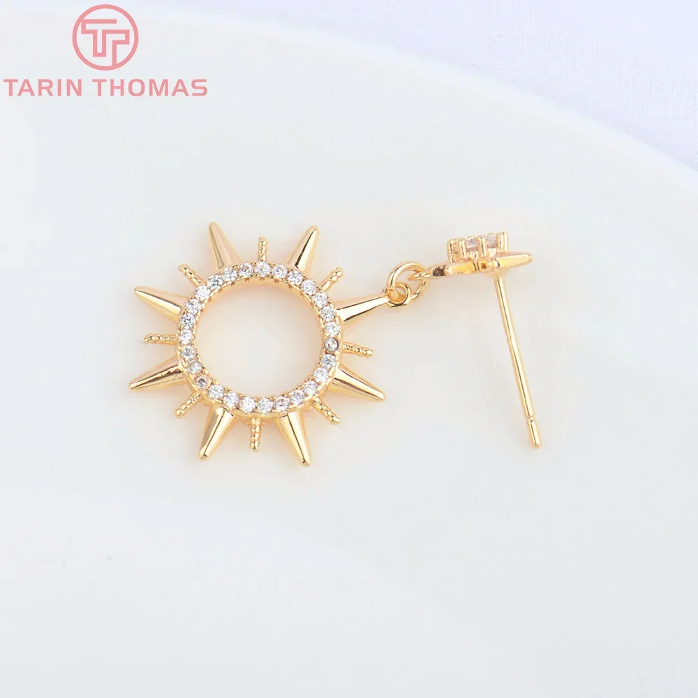 (4927)2PCS 18.5MM 24K Gold Color Brass with Zircon Sun Flower Stud Earrings Diy Jewelry Findings Accessories