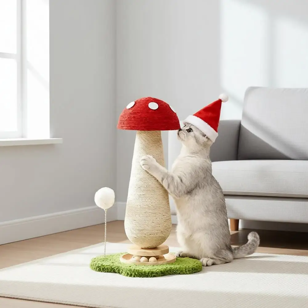 

Домашний игровой комплекс для кошек: лазалка-дерево с шариками с кошачьей мятой и пружинными шариками, прочная сизалевая доска для когтей, 64 см - Красный гриб