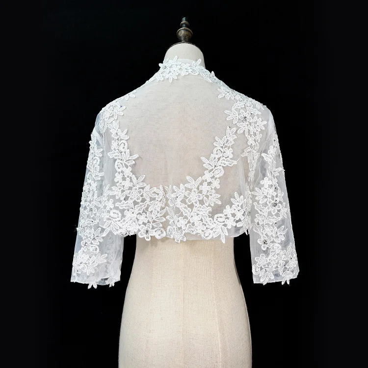 Veste de mariée en dentelle à manches 3/4, élégante, blanche, bon marché, pour mariage