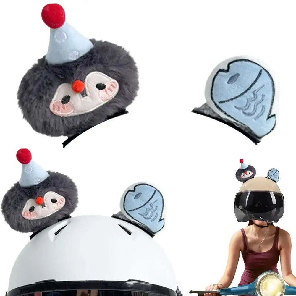 Cute Cartoon Penguin Motorcycle Helmet DIY Soft Plush Antlers For Motorcycle Scooter Snowboard Ski Helmet Accessories