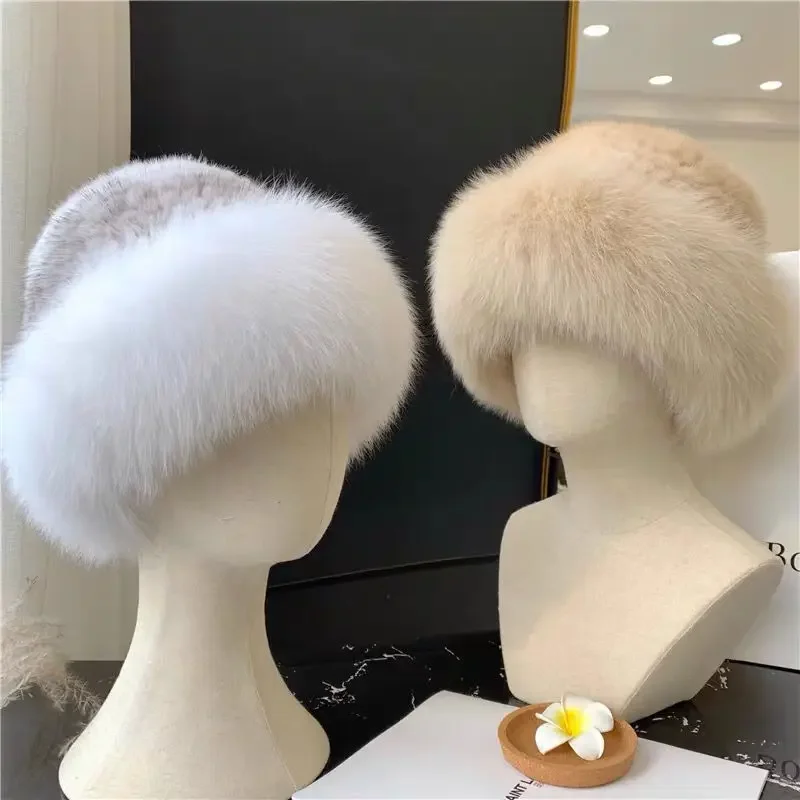 

Autumn and Winter Fashion Sweet Women's Hat Mink Fox Fur Fisherman Hat Woven Real Fur Warm Cute Thickened Basin Hat