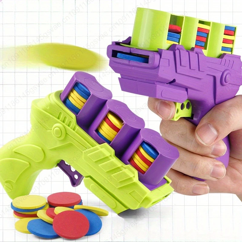 Pistola de disco voador de eva para jogador, brinquedo interativo para pais e filhos com balas macias para crianças, jogo de segurança interno e externo