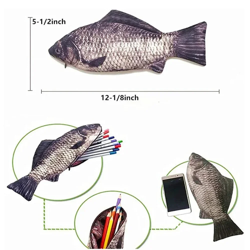 Bleistifttasche in Karpfenform, realistische Fischform, Make-up-Tasche, Stift- und Bleistiftetui mit Reißverschluss, Schultasche für Bleistifte und Stifte. – Detail 9