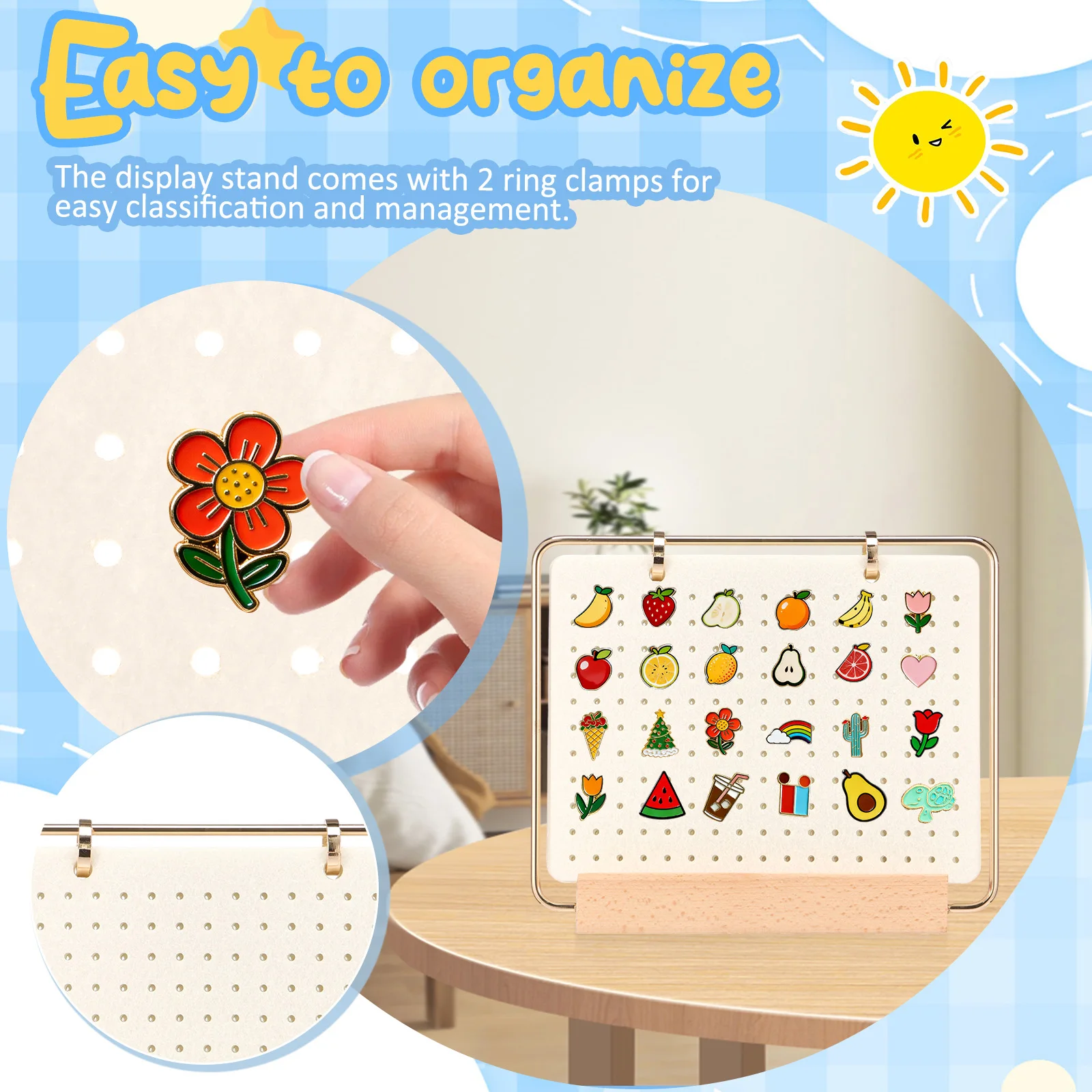 دبوس عرض المنظمون القرط مشبك شعر الوجه نمط تخزين حامل بروش شارة جمع التقويم حامل خشبي مع 6 صفحات