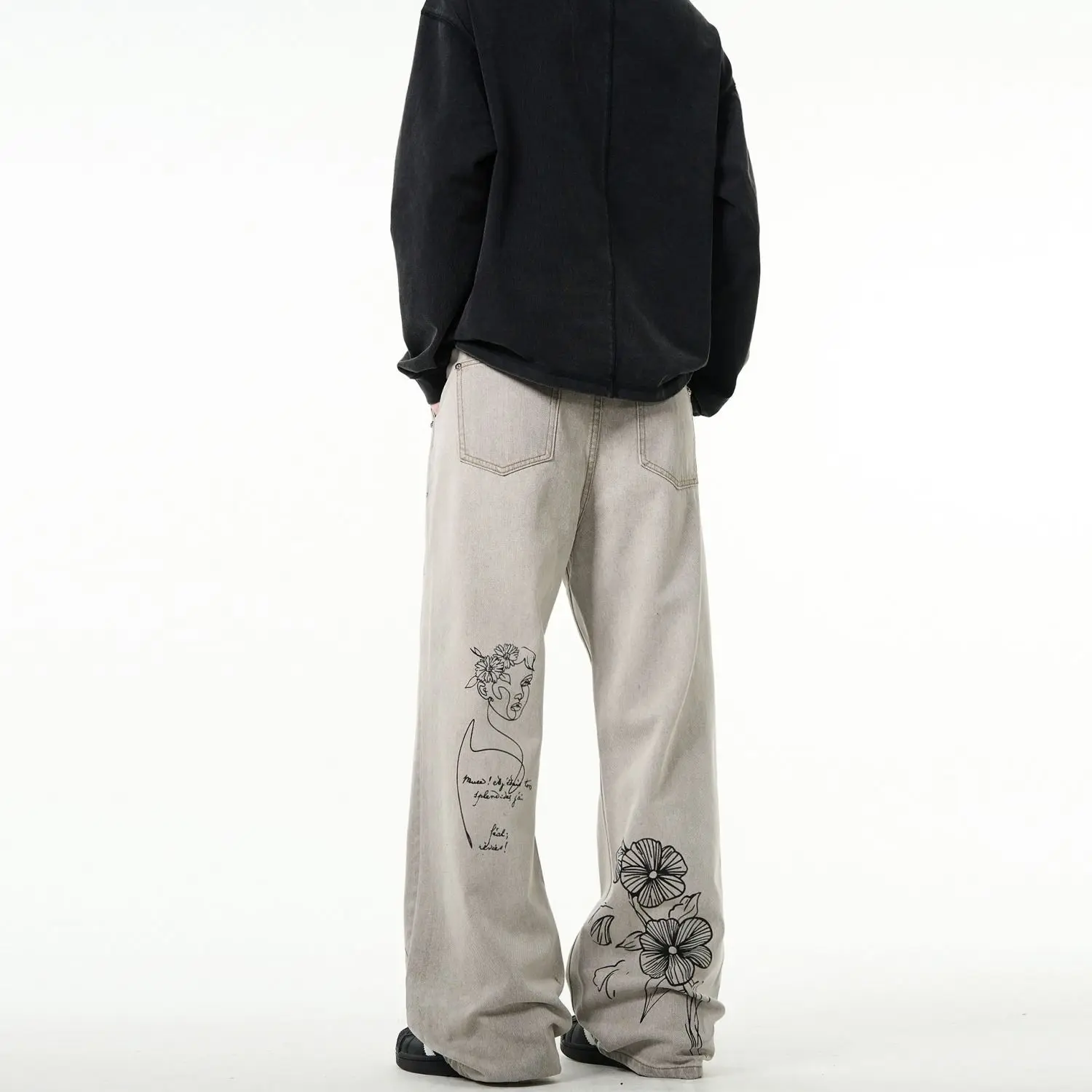 American retro street graffiti wide-leg pants jeans for men and women loose and versatile oversize vintage casual pants y2k ins