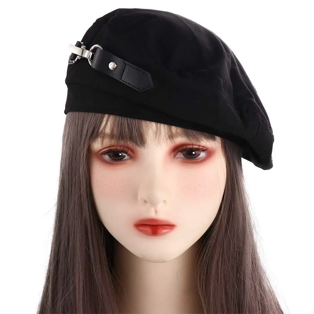 

Girl Simple All-match Autumn British Style Metal Buckle Retro Beret Women Octagonal Cap Painter Hat Korean Style Hat