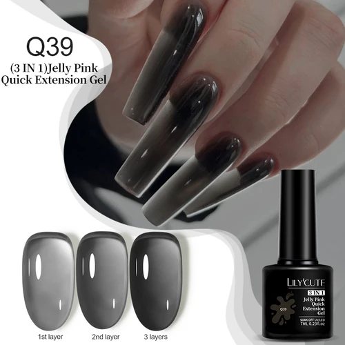 Imagen 2 del producto LILYCUTE 7ML Jelly Black esmalte de uñas de Gel de extensión rápida Esmalte desnudo Unas Semipermanente UV Soak Off Nail Art Gel de construcción