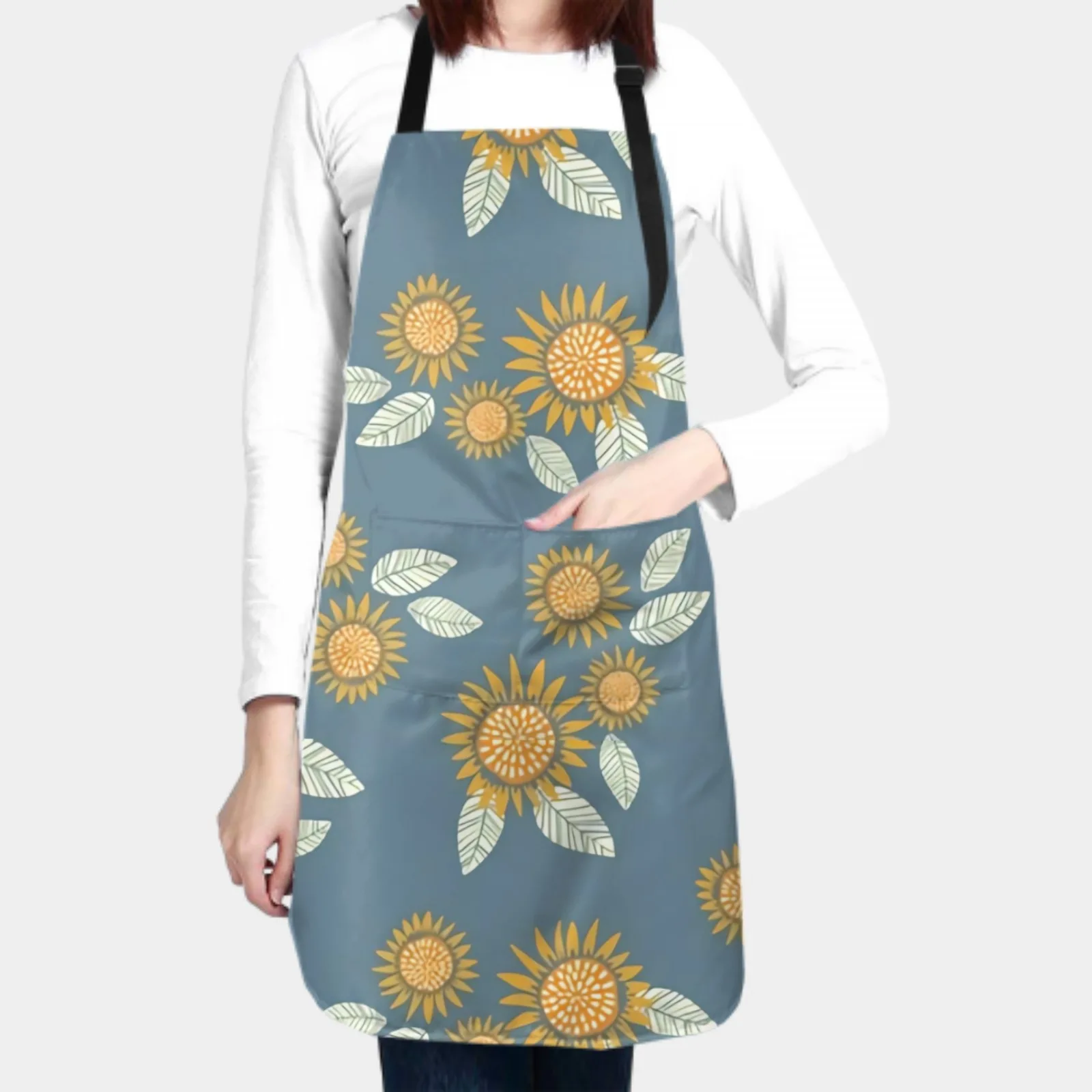 Sunflowers Waterproof Apron with 2 Pockets Kitchen Chef Aprons Bibs for Grooming Cooking Baking Painting Gardening