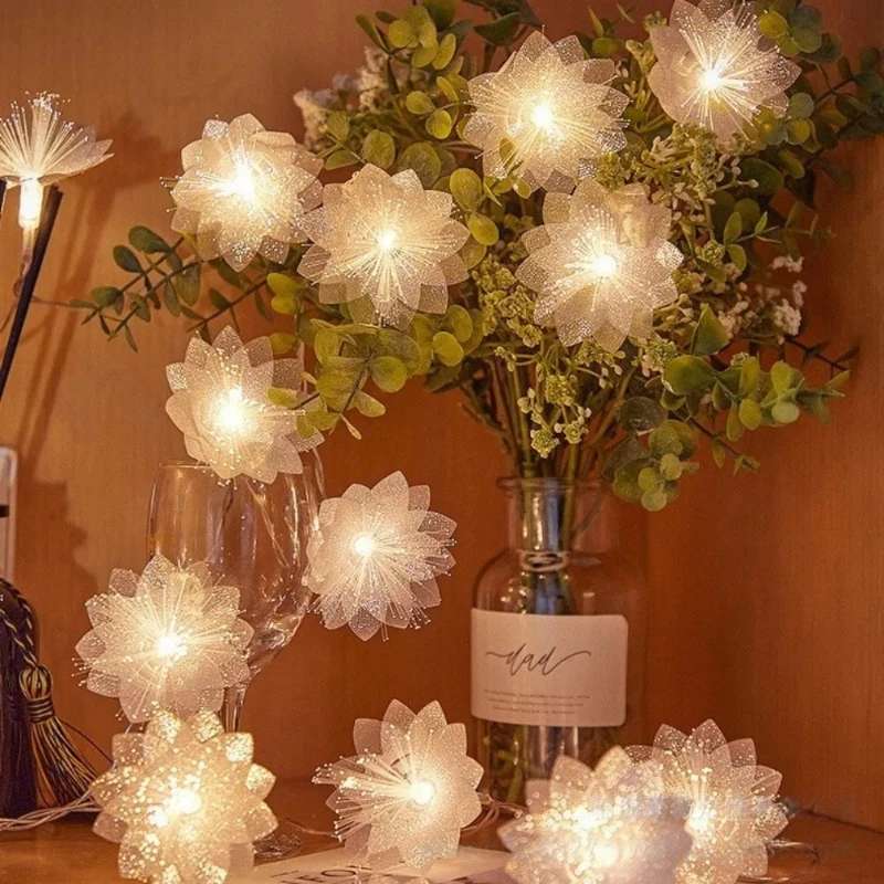 Fiber Optic Flower Fairy String Lights, Battery Powered Indoor Outdoor Lights for Wedding Christmas Bedroom Festive Decor