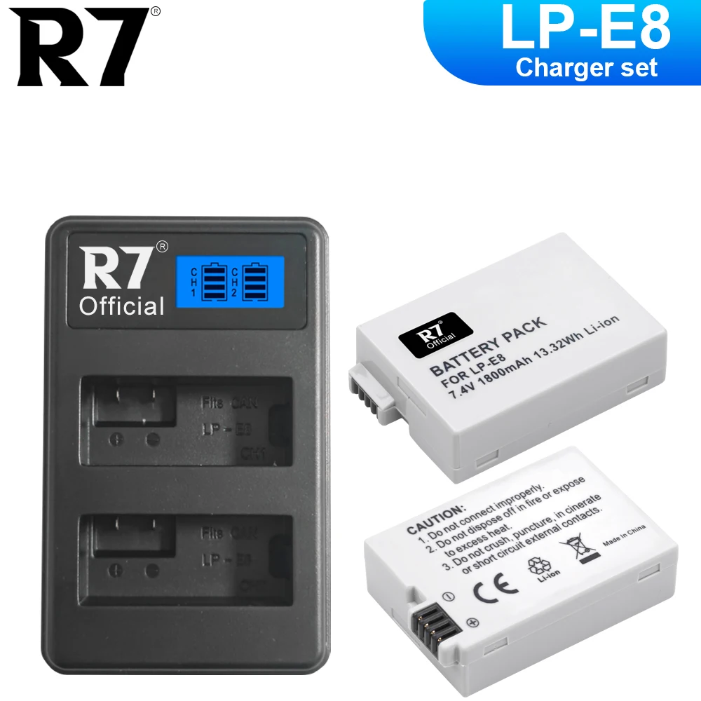 

R7 lpe8 Lp-E8 Lp E8 Camera Battery 1800mAh and Charger For Canon EOS Rebel T3i T2i T4i T5i 600D 550D 650D 700D Kiss X5 X4 X6 X7