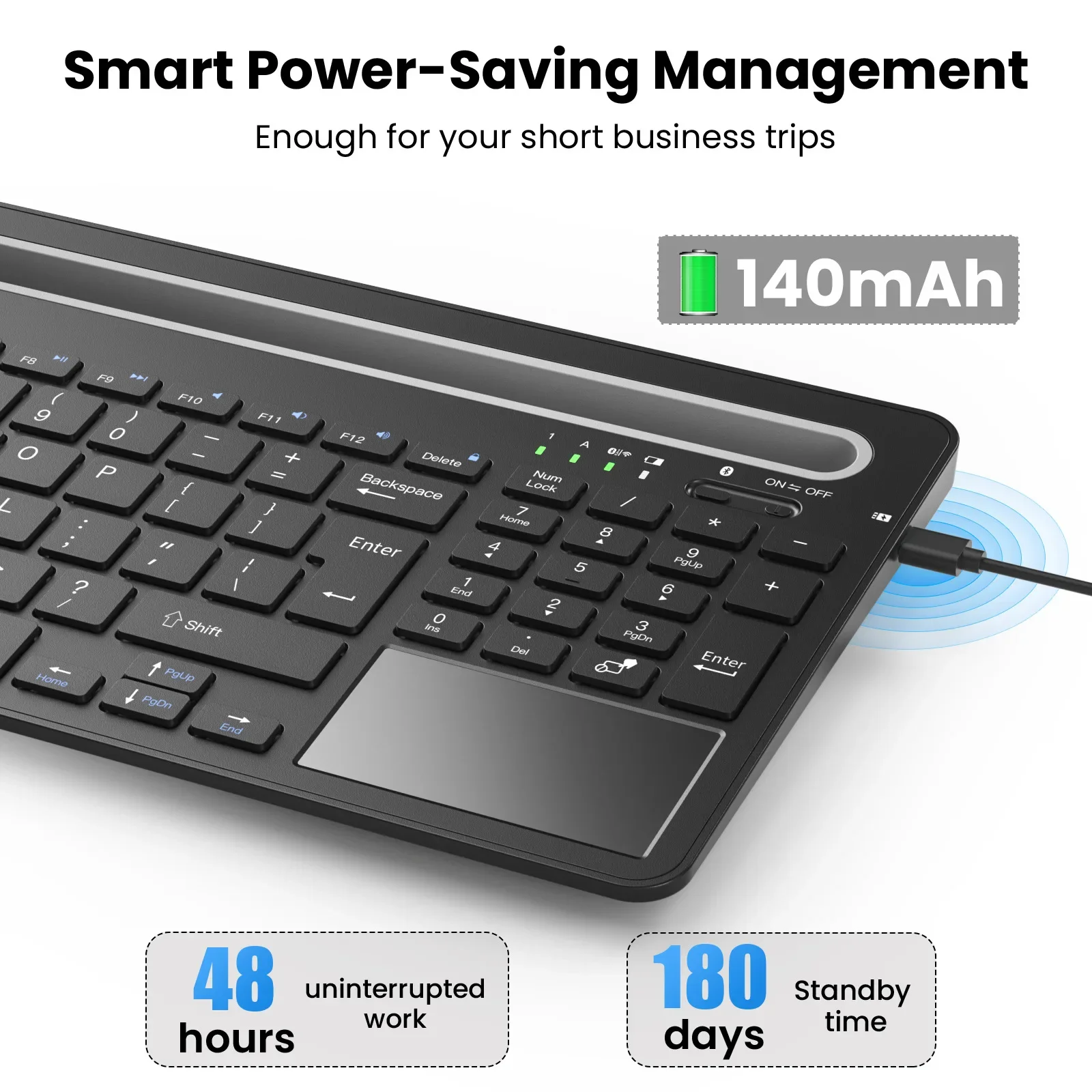 Teclado sem fio 2.4G com touchpad, adequado para tablet ipad Android Huawei Suporte de três modos, slot para cartão grande, Bluetooth