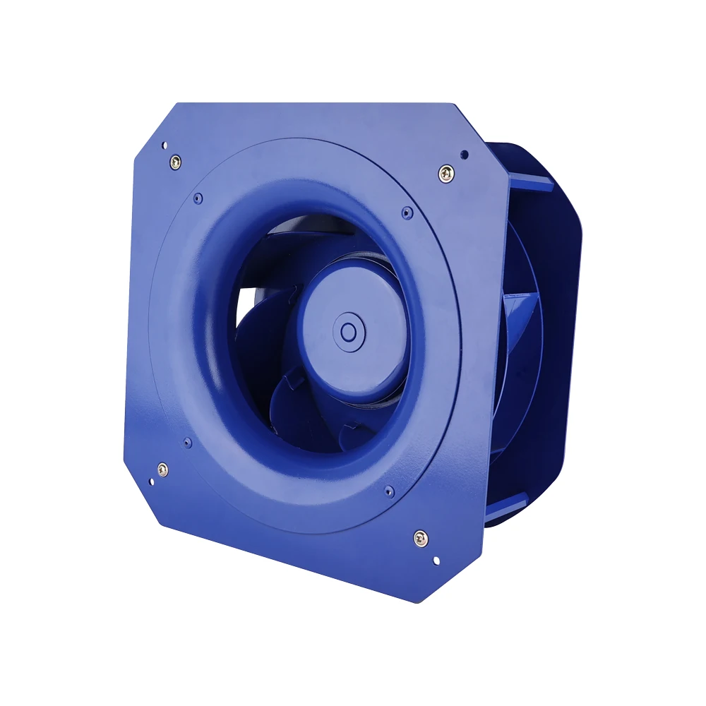

LONGWELL 230V EC 250mm Blue Centrifugal Backward Fan External Rotor Motor with Support Bracket IP55 Plastic Blade Customizable