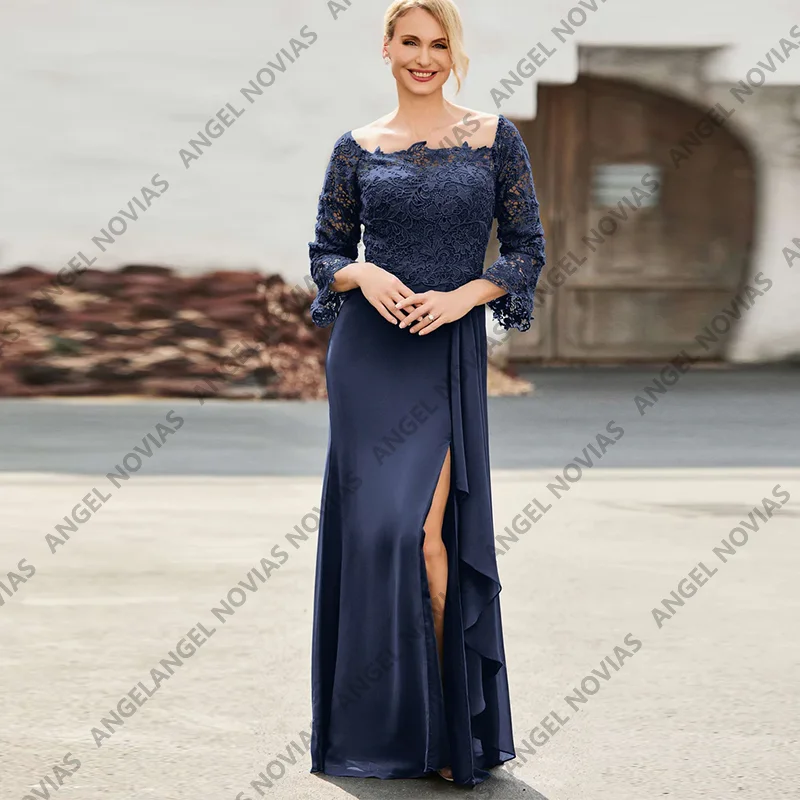 

Navy Blue Mother of the Bride Dresses with Split Wedding Guest Party Dresses Customized Vestido Para Boda Madre De La Novia