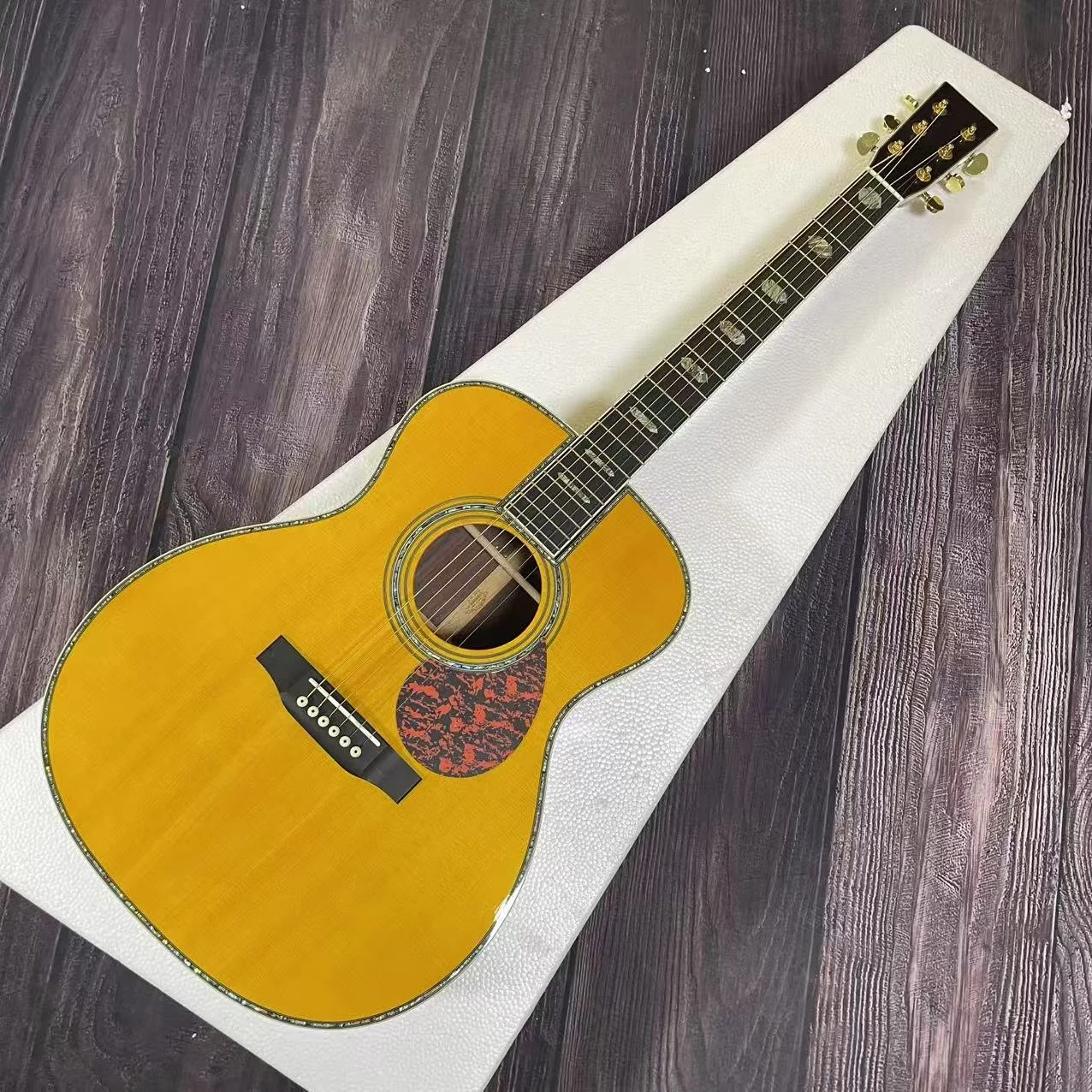 جيتار صوتي من الخشب الصلب مقاس 40 بوصة من سلسلة OM45 من الخشب الصلب باللون الأصفر #3