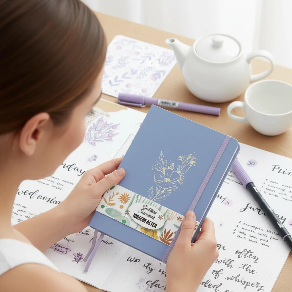 A5 Dot Grid Journal Notebook PU Leather 160GSM Ivory Paper 160 Pages Numbered Floral Cover with Elastic Band Ribbon - view 6
