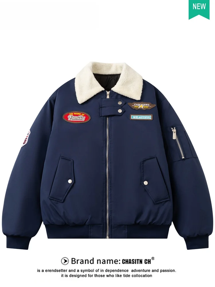 

Американская зимняя куртка из хлопка с воротником из овечьего бархата, мужская, новая, морозостойкая, теплая, модная, брендовая, парная, хлопковая куртка