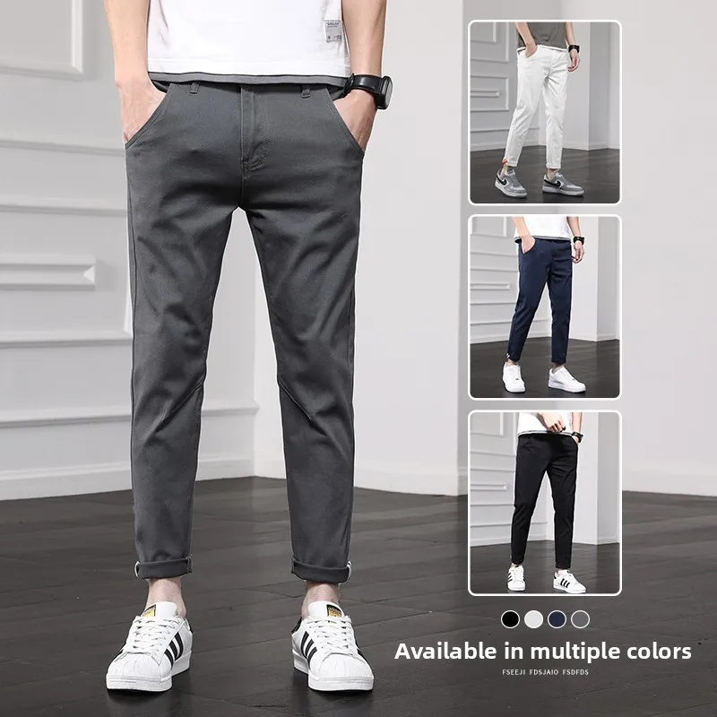 

Men's Casual Pants Korean Sle Small Size Teenagers 9 Points Summer Cotton Breathable Slim Fit Middle Waist Faionable Urba...
