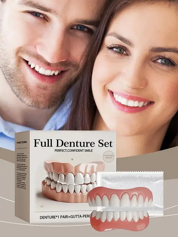 طقم أسنان من السيليكون طقم أسنان من السيليكون طقم أسنان ناعم طقم أسنان ناعم طقم أسنان علوي وسفلي مجموعة أسنان مزيفة للعناية بالفم