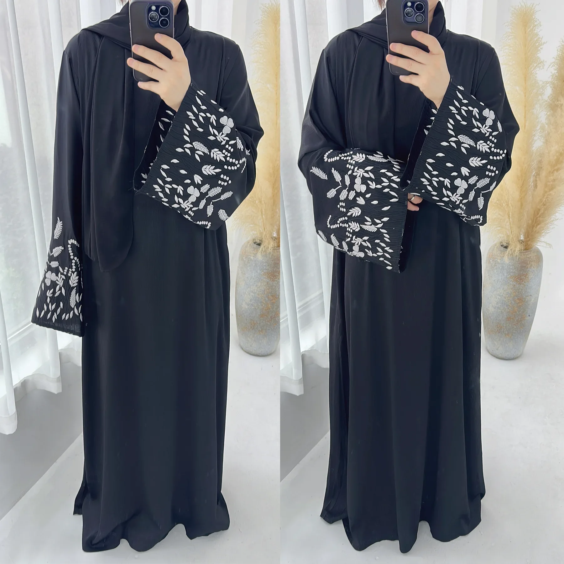 Closed Abaya Dubai Luxury Muslim Party Long Dress Leaf Embroidery Nida Abayas for Women Turkey Islamic clothes Kaftan Hijab Robe