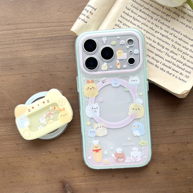 Kawaii Cartoon Animal Magnetic Phone Case For iPhone 17 Pro 16 15 Pro Max Cover with Magsafe Stand Holder Shockproof Cute Cases view 5
