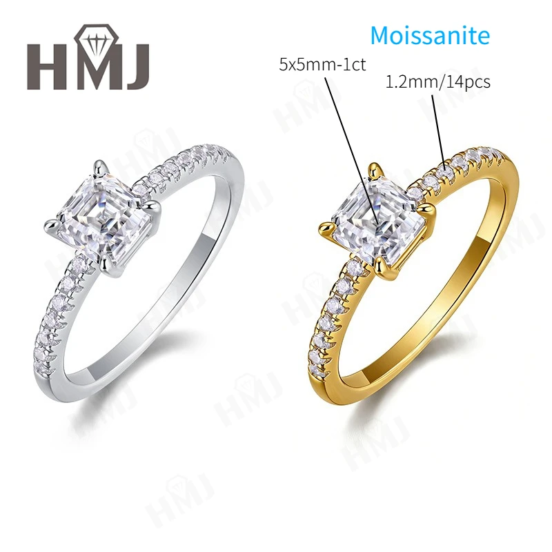 

1ct D Color VVS1 Asscher Step Cut Moissanite Ring 925 Sterling Silver Solitaire Fine Jewelry Anniversary Wedding Gift for Women