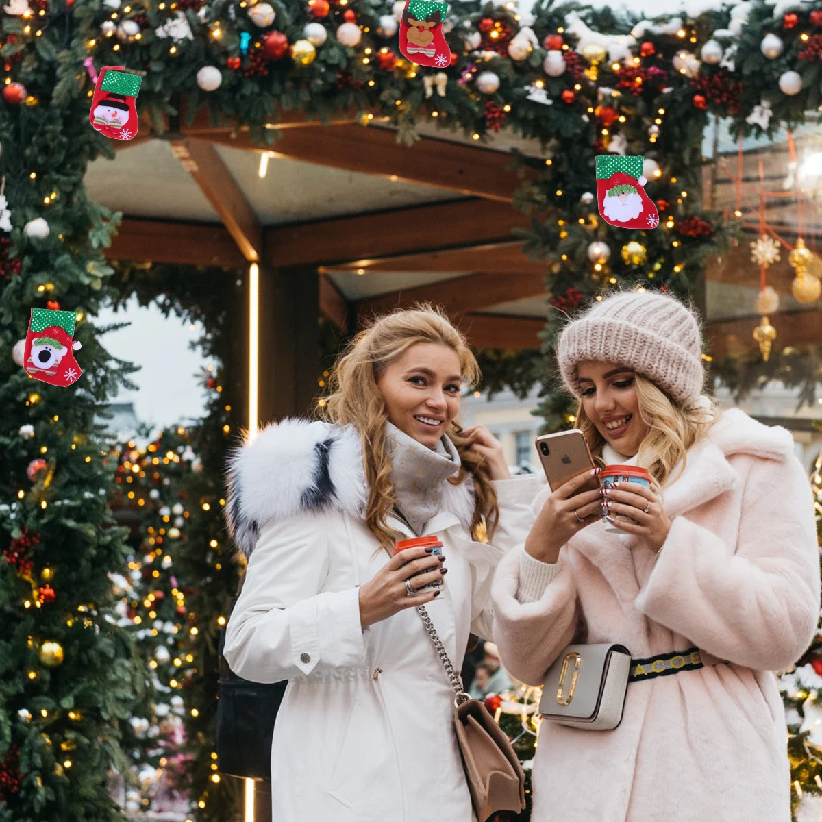 

4Pcs Christmas Stockings Christmas Gift Socks Hanging Bags Golden Letter Decor Xmas Candy Holder Home Decor Santa Snowman Deer