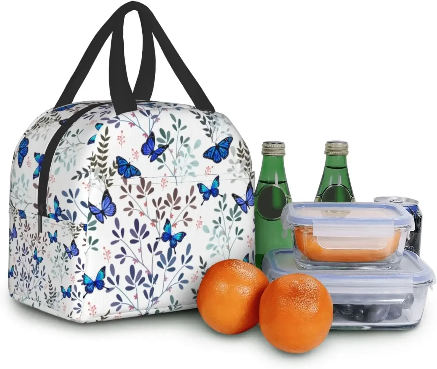 

Butterflywith Front Pocket,Reusable Cooler Tote with Zipper for Women Camping Hiking Picnic Beach Travel