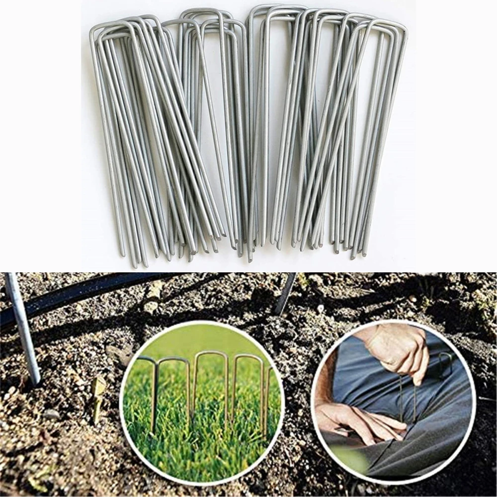 Ground Nail for Fixing Weed Mesh Floor, Galvanized Steel Garden Stake Staple, Mulch Nail, Lawn Fixer, 20, 50, 100 Pcs