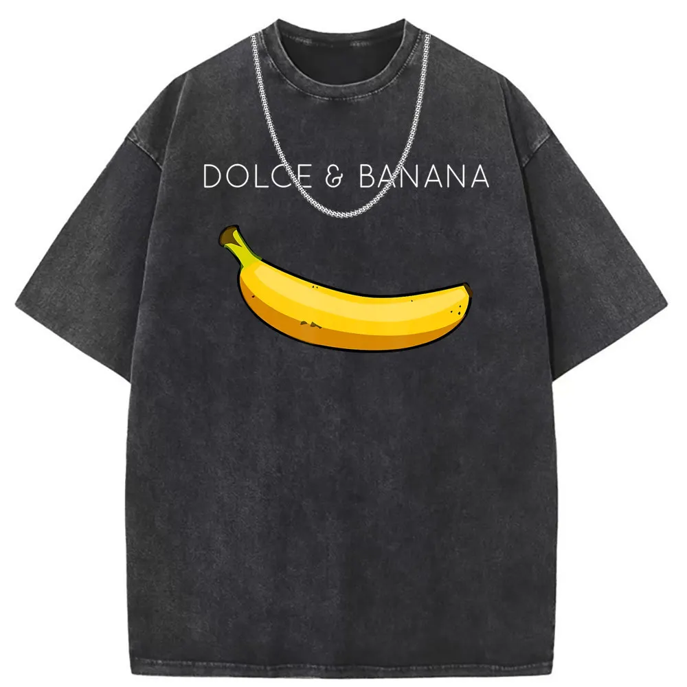 Dolce Banana Funny Man T-shirts Vintage Cotton Clothing Long Sleeve Tee Shirt Men High Quality Printed Washed Retro Sweatshirts