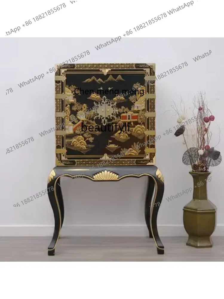 xzzS New Chinese Style Elm Gold Partition against the Wall a Long Narrow Table  Entrance Cabinet All Solid Wood Light Luxury Con