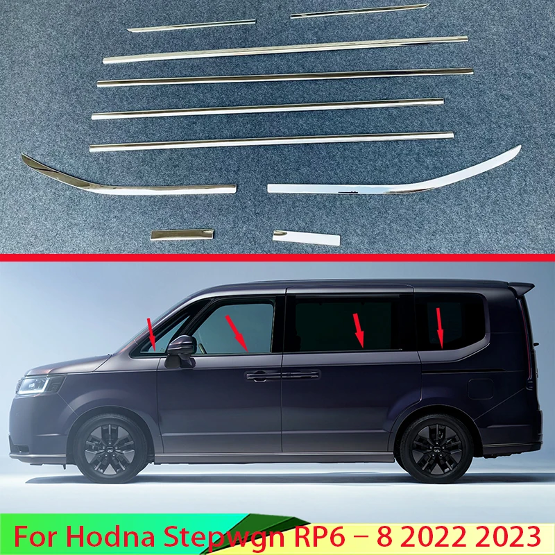 For Hodna Stepwgn Spada/Air  2023-2025 Car Accessories Body Styling Stick Stainless Steel Window Garnish Window Strip Trim