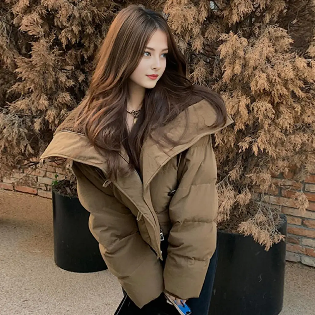 Korean Chic Knit Collar Autumn Winter Coat Women Thickened Puffer Jacket Loose Parka Warm Cotton-padded Jacket Short Coats