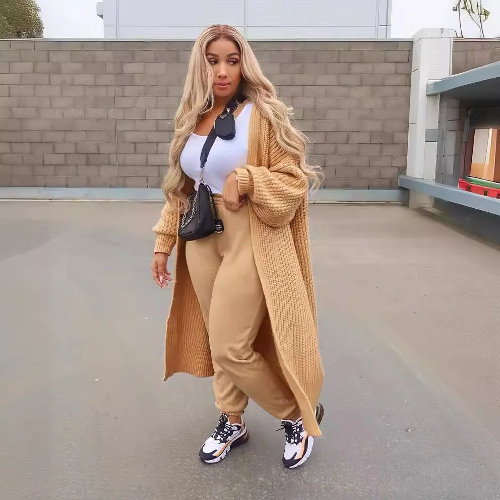 Faionable – pull ample pour la maison, Cardigan Long ouvert, vêtements d'extérieur décontractés pour femmes, taille haute, sept/neuf pantalons en Fiber de Polyester