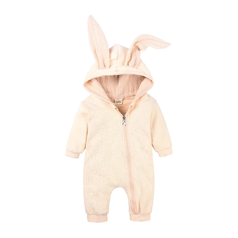 Spring Autumn Newborn Baby Boys Rabbit Cartoon Hooded Rompers Infant Jumpsuits Easter Bunny Baby Romper Zipper Newborn Clothes