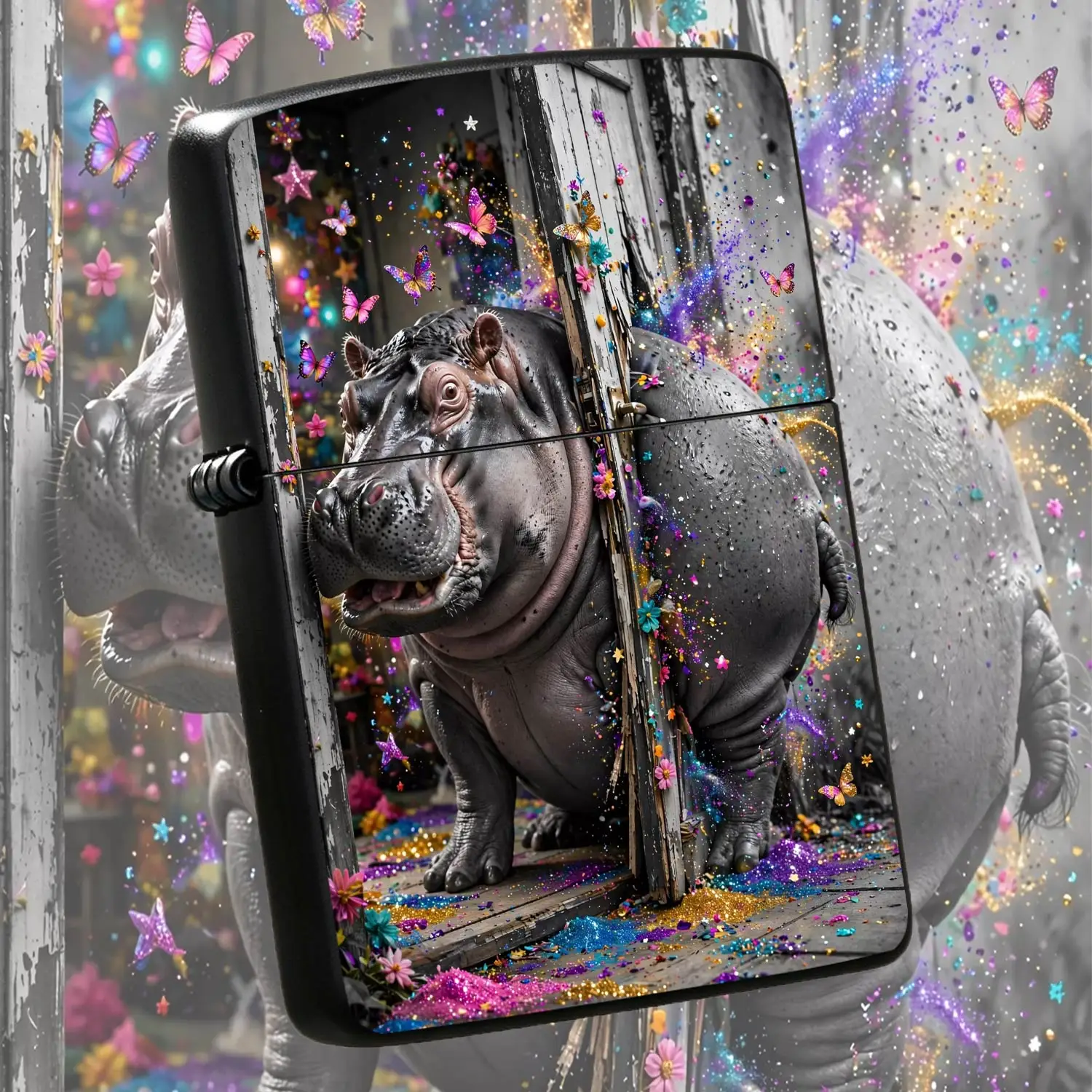 Creative Dream Hippo Breaking Door Lighter, Vibrant GlitterStar Decorative Fun Unique Ornament, Portable Stylish Personal Item, Suitable For All Daily Scenarios, Exquisite Surprise Gift For Frien A Humorous And Interesting Lighter