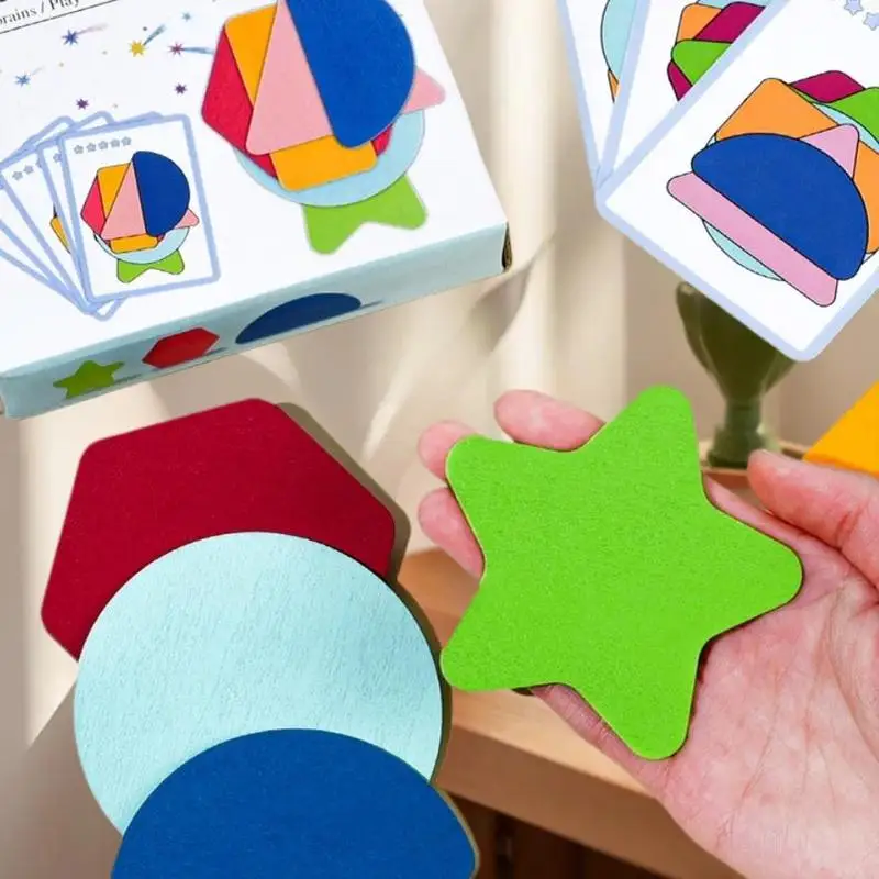 Set Puzzle Engrossing Forme geometriche realizzate in legno Giochi educativi impilabili con colori