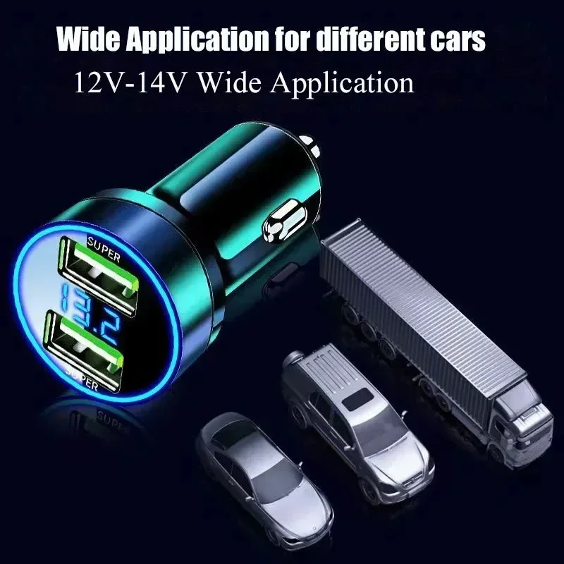 240W Car Charger Fast Charging 2 USB Ports Adapter for IPhone Samsung Xiaomi Quick Charging Chargers with Digital Display 120W