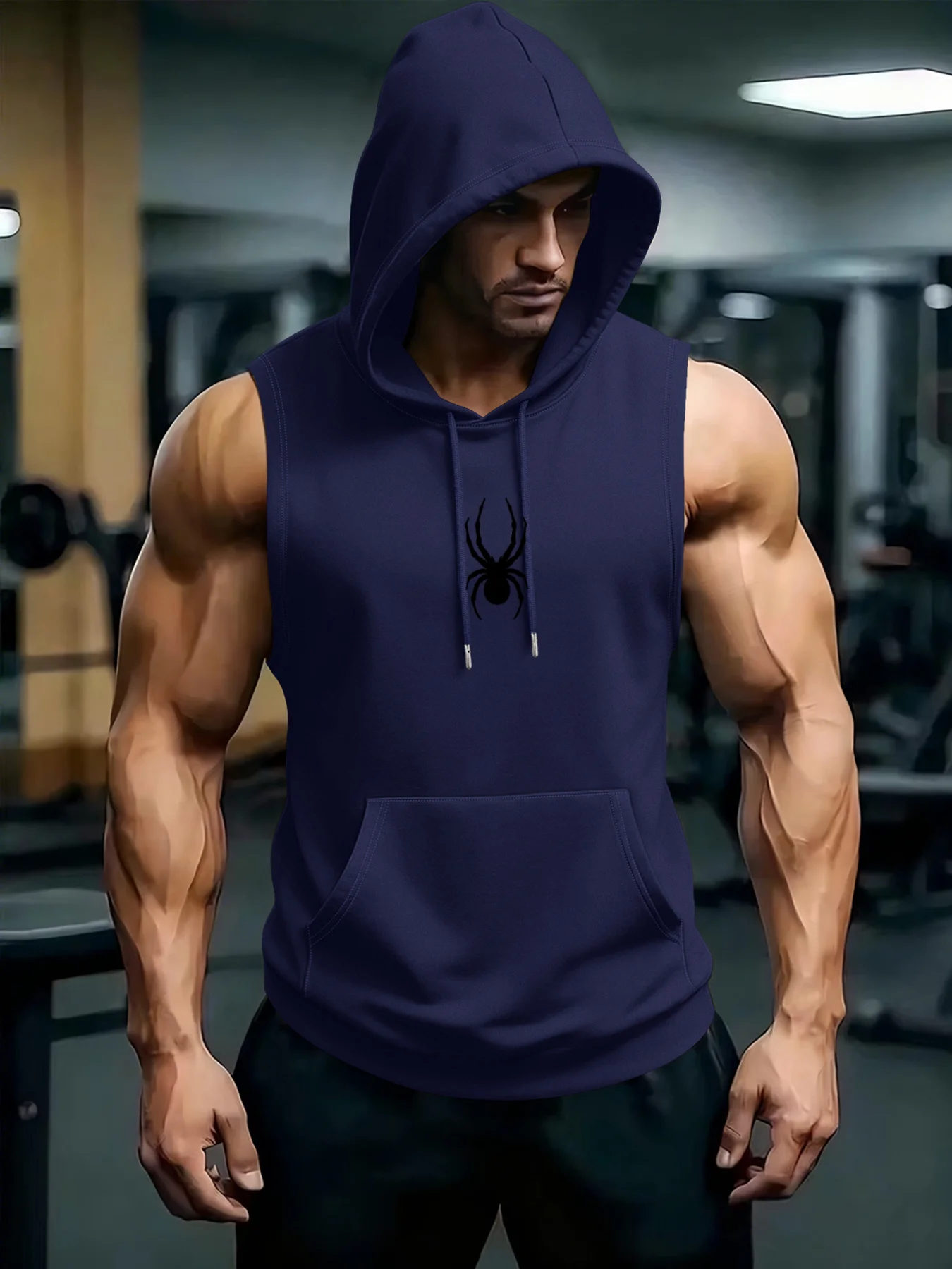 2026 new trendy and fashionable printed men's running sports vest sleeveless fitness gym outdoor comfortable hooded vest top