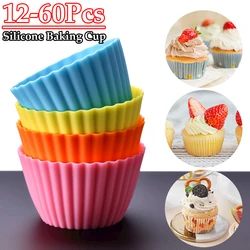 12-60Pcs Circular High-temperature Resistant Silicone Small Cake Cup Mold Pudding Jelly Cup Air Fryer Baking Pastry Kitchen Mold