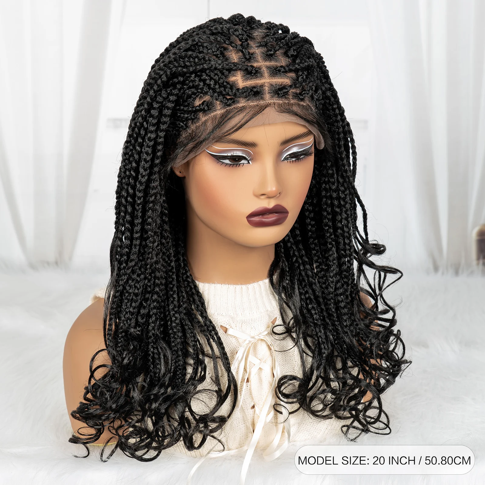 9X6 Lace Front Braided Wigs with Curly Ends Knotless Braided Lace Wigs with Baby Hair Blended Box Braids Wig for Black Women