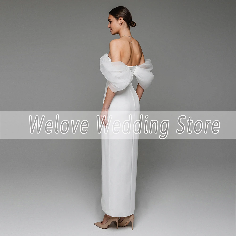 Sweetheart White Satin Wedding Dress For Bride Engagement Party Sleeveless Ankle Length Vintage Bridal Gown Corset Vestido Novia