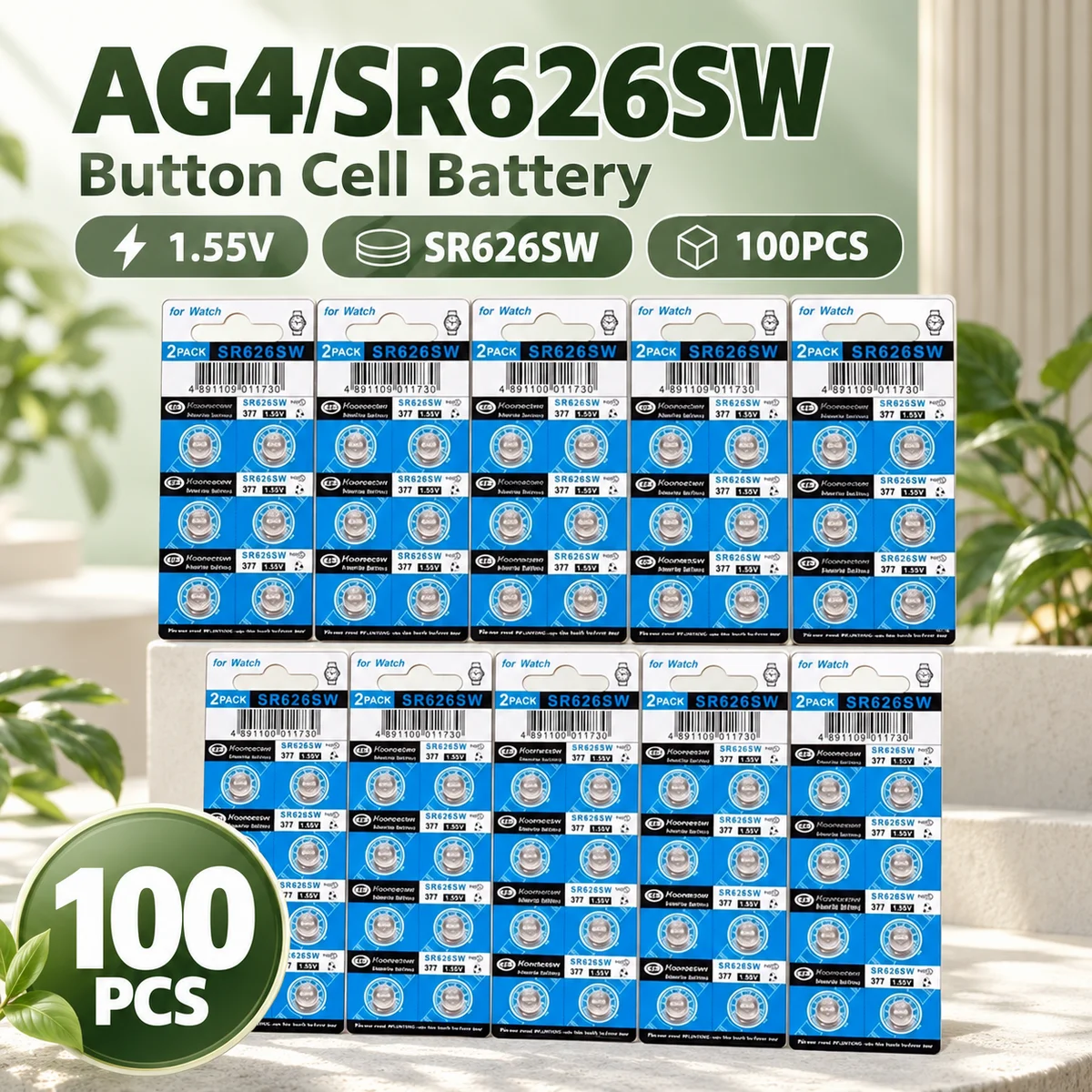 100PCS AG4 SR626SW LR626 SR626 626SW 377A V377 Button Cell Watch Batteries, 1.5V for Mini Flashlight, Toy and Thermometer