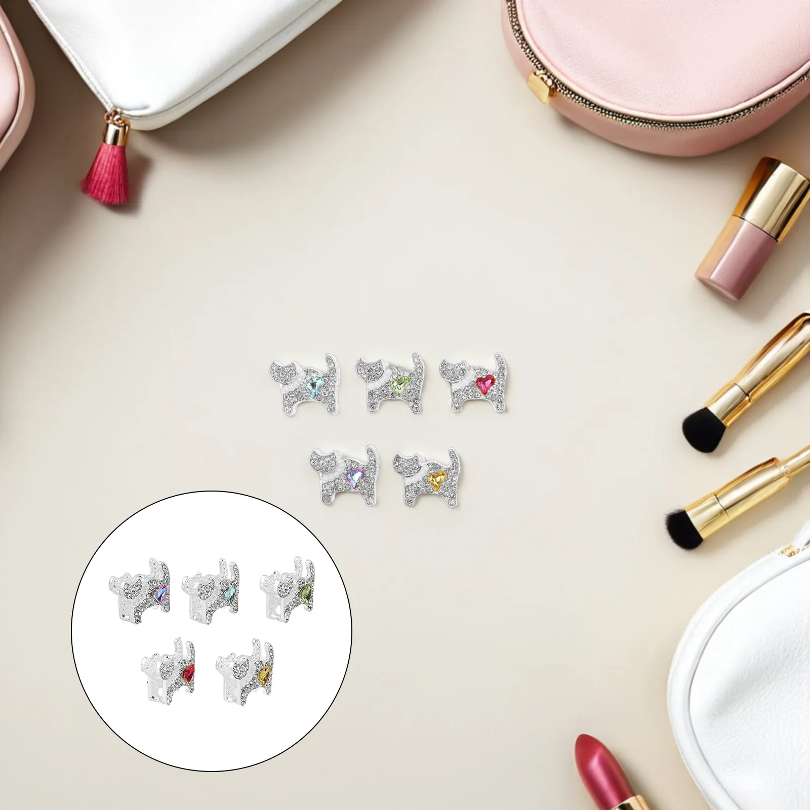 

Набор из 5 двусторонних бусин-фокалов в виде кошек со стразами из сплава для изготовления украшений своими руками: браслетов, ожерелий, брелоков