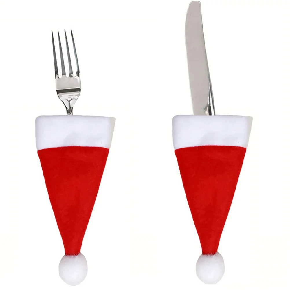

10pcs Christmas Silverware Holder Santa Hat Cutlery Cover Tableware Pockets For Fork Spoon Knife Storage Party Wedding