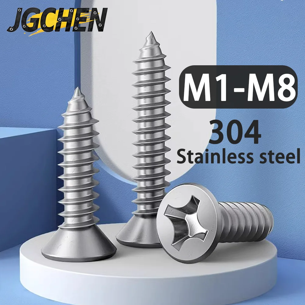 

304 Stainless Steel Self-drilling Screws M1 M 1.2 M1.4 M2 M2.6 M3 M3.5 M4 M5 M5.5 M6 M8 Cross Flat Head Self-tapping Wood Screw