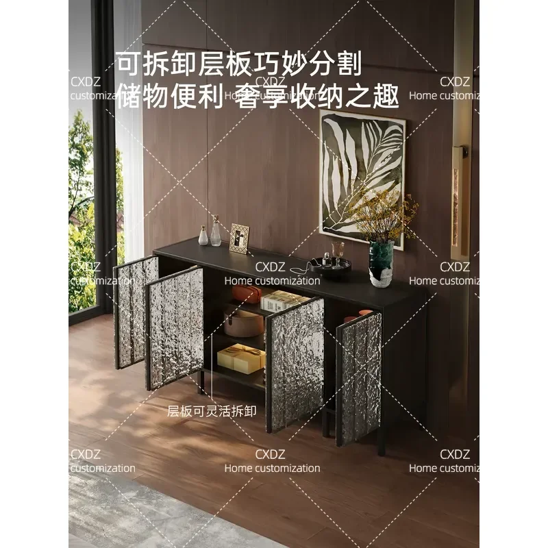 Italian side cabinet integrated against the wall Modern crystal brick wine cabinet Light luxury bucket cabinet Living room
