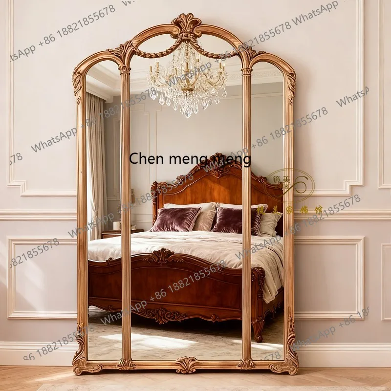 French retro three-sided mirror European wall-mounted full-length mirror home bedroom floor-to-ceiling American fitting mirror